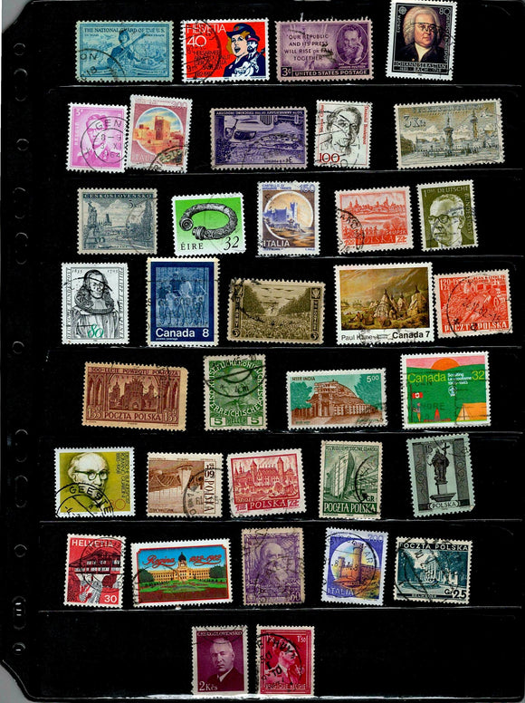 D 124 WORLD WIDE USED 35 STAMPS PER STAMP RS 2, TOTAL RS 70