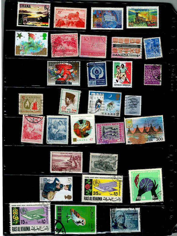 D 185 WORLD WIDE USED 30 STAMPS, PER STAMPS RS 2, TOTAL RS 60